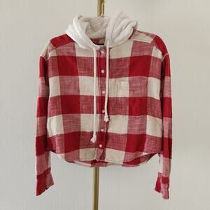 American Eagle Long Sleeve Button Front Flannel Cropped Womens Size Small Red